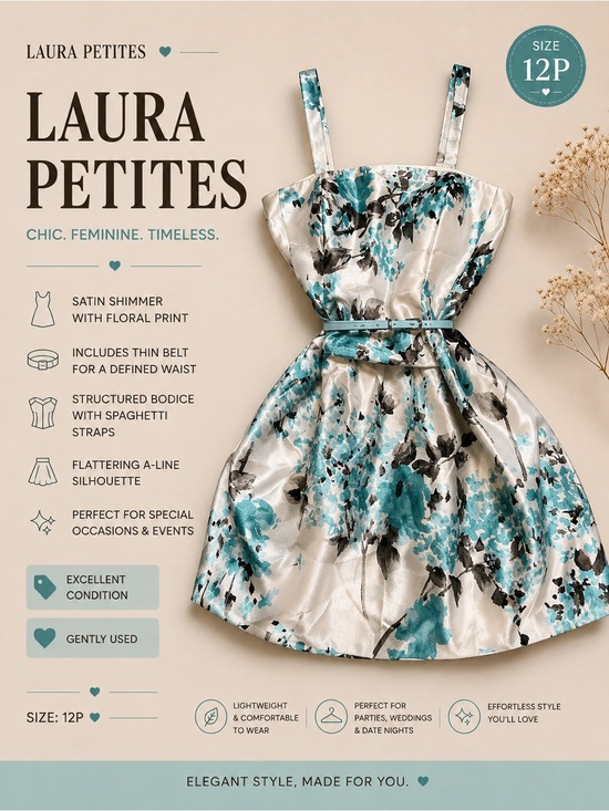 Laura Petites Dresses & Skirts - Laura Petites Floral Satin Fit & Flare Dress with Belt | Size 12P